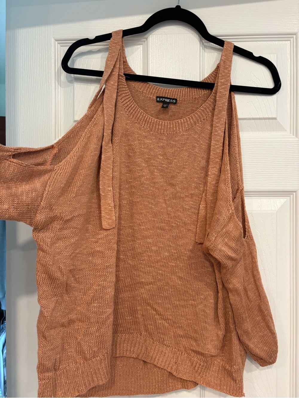 Express Cold-Shoulder Knit Sweater in Terracotta